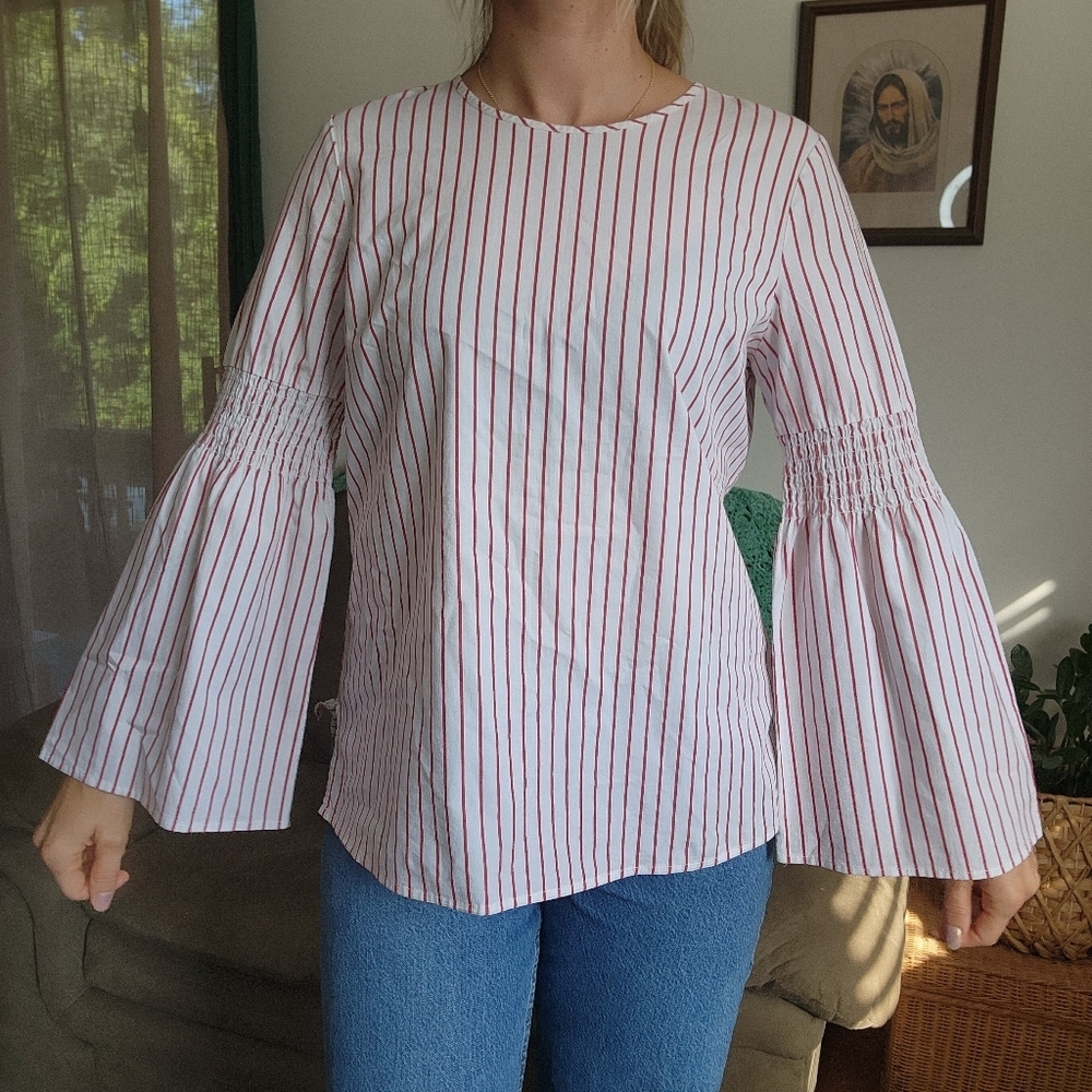Michael Kors Striped Bell Sleeve Top Size Large